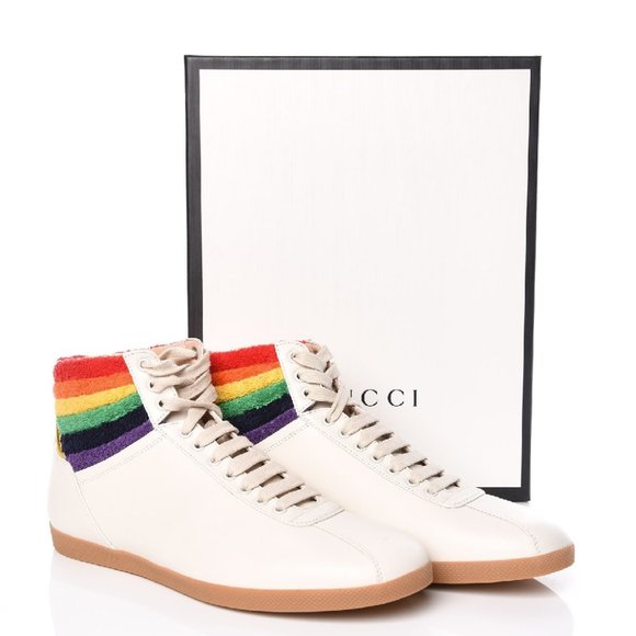 Gucci | Shoes | Gucci Calfskin Mens Bambi Rainbow High Top  display picture 1